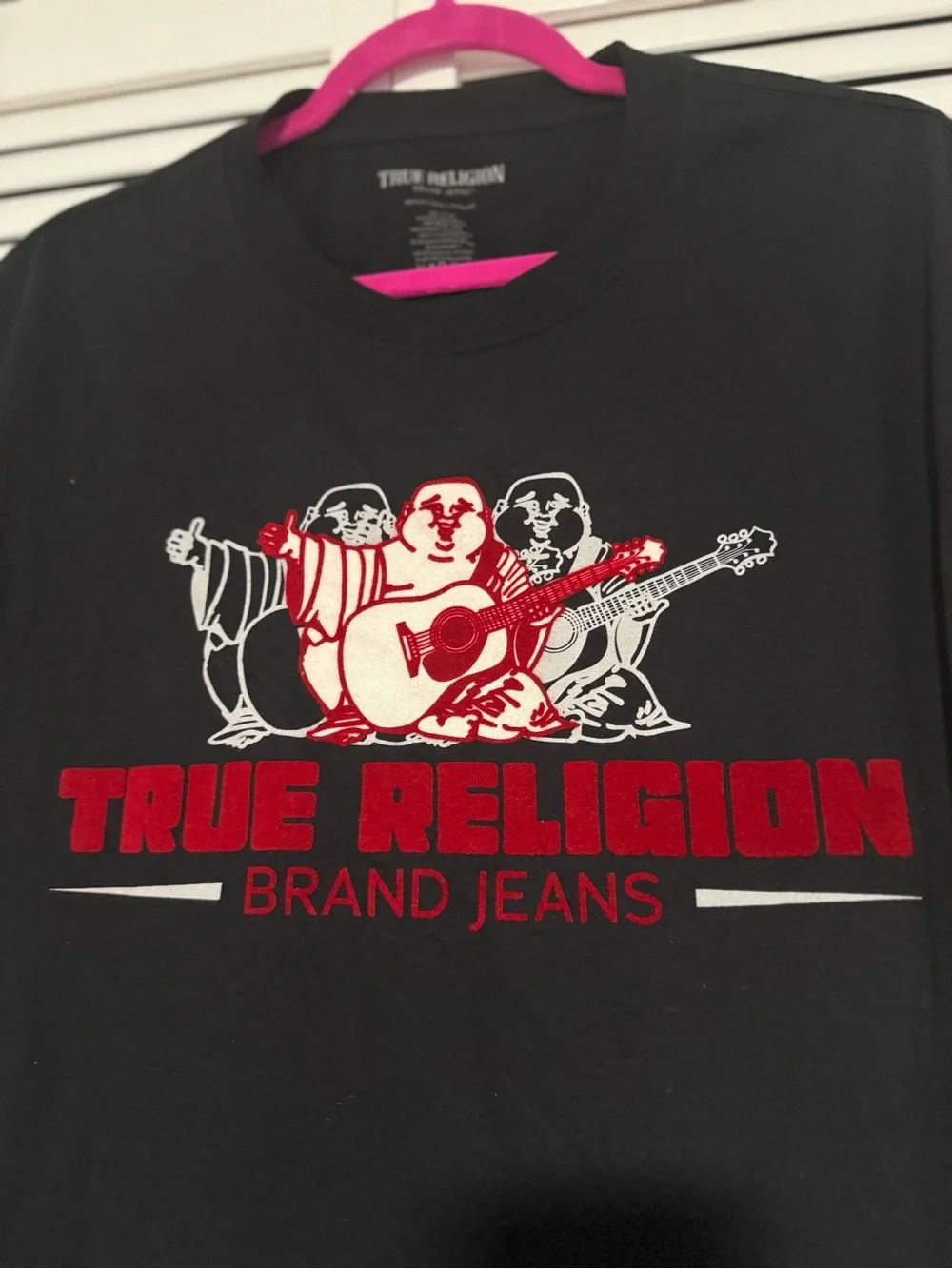 True Religion Black Short-Sleeve Tee with Red & White Logo